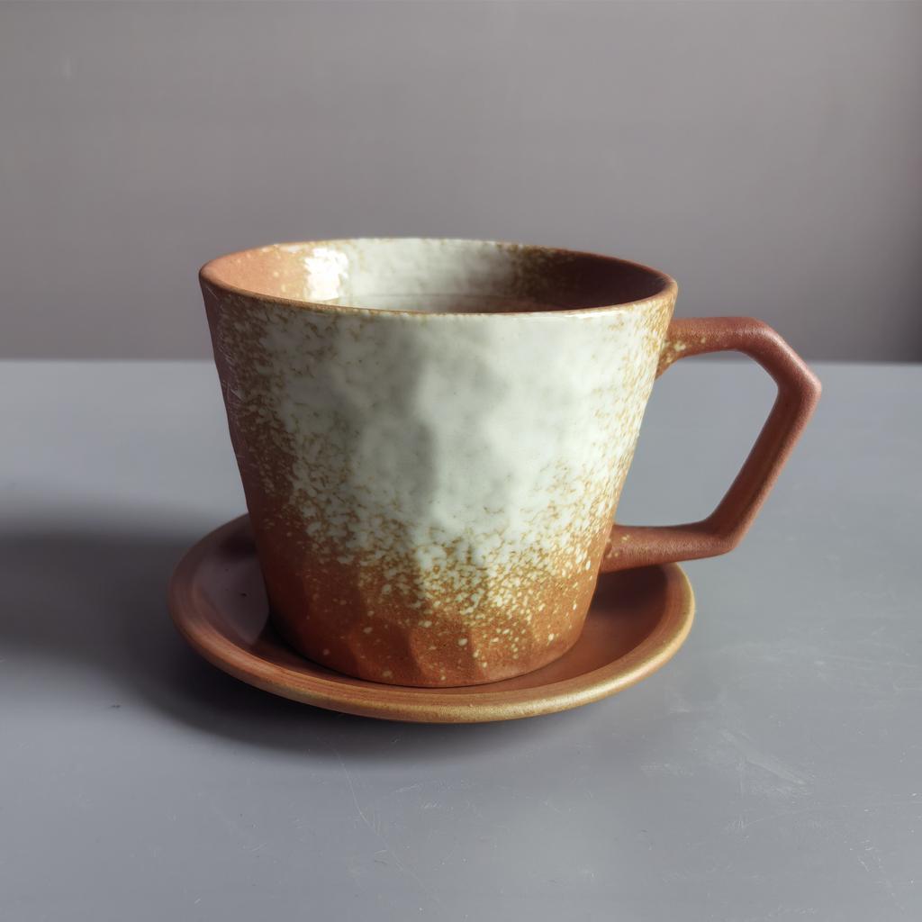 Retro Ceramic Cup Mug Style Simple Afternoon Tea Cup Creative Coarse Pottery Coffee Cup Saucer Set