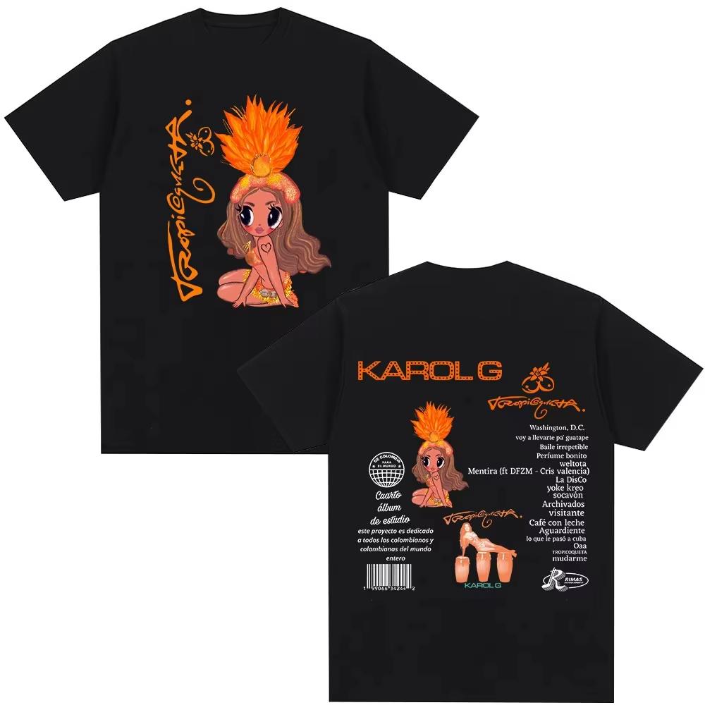 Karol G Новый Альбом Tropicoqueta Футболки Мужская Женская Одежда Мода Хип-Хоп Харадзюку Футболка Повседневная ВеснаЛето Чистый Хлопок Топ