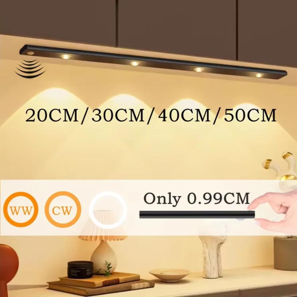 LED Kitchen Under Cabinet Light 20/30/40/50cm Rechargeable PIR Motion Sensor Closet Wardrobe Lamp Aluminum Night Light