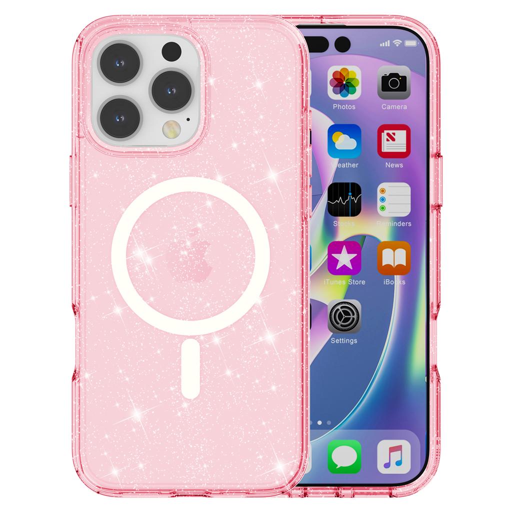 For iPhone 16 Pro Max Case Sparkly Glitter PC+TPU Phone Cover Compatible with MagSafe