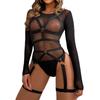 Женский комплект нижнего белья из ПУ и прозрачного материала SM бюстгальтер смешанного стиля и прозрачный боди-портупея