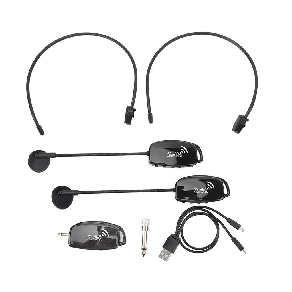 Wireless Microphone Headset Noise Reduction Rechargeable 2.4G Dual Headset Mic System for Teacher Stage