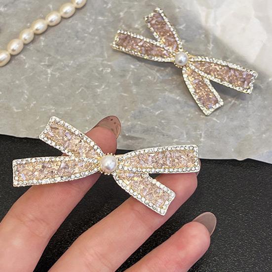 Girl Decorative Hairpin, Imitation Pearl Rhinestones Bow Shape Hair Clip, No Damage Side Bang Hair Pin, Versatile Style Hair Accessories