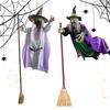 180cm/6ft Flying Witch Decoration With Terrifying Sounds & Lights Halloween Props Flying Witch Decor For Garden Yard Lawn Indoor