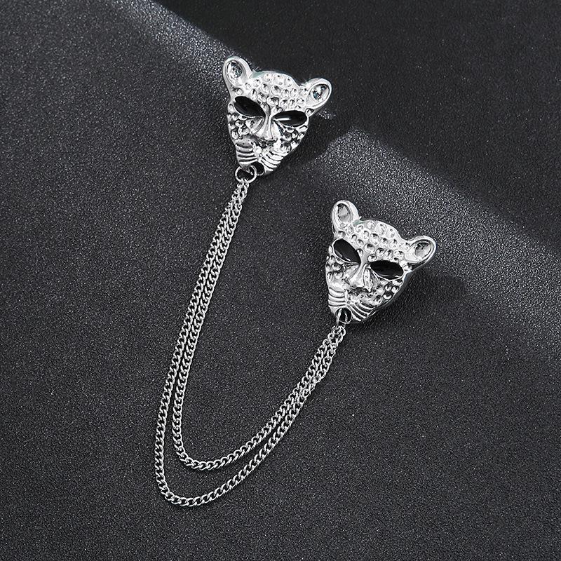 Korean Style Men's Blazer Brooch with Scissors-Shaped Metal Chain Accessory