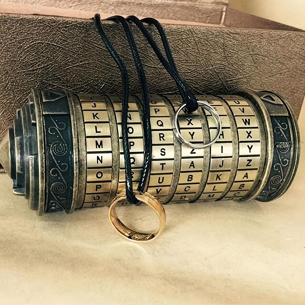 Vintage Golden Retro Cylinder Lock Box with Combination Dial, Secure Jewelry, Ring Storage, Ideal for Wedding Bands Keys,