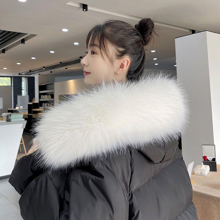 Женский воротник из искусственного меха лисы и енота черного и белого цвета для пуховой шапки - Единичная покупка