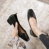 Fashion Woman Spring Elegant Square Toe Shallow Mouth Walk Mary Janes Leisure Female Black Designer 4CM High Heel Girl Work Shoes