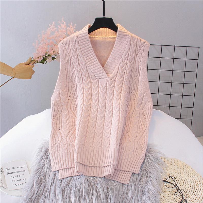 Spring and Autumn Women's V-neck Vest Knitted Retro Solid Color Sweater Vest Top