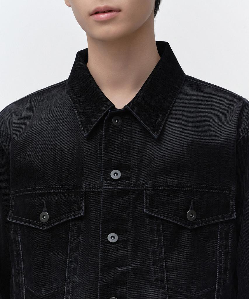 MUSINSA STANDARD Velvet Denim Trucker Jacket [Black]