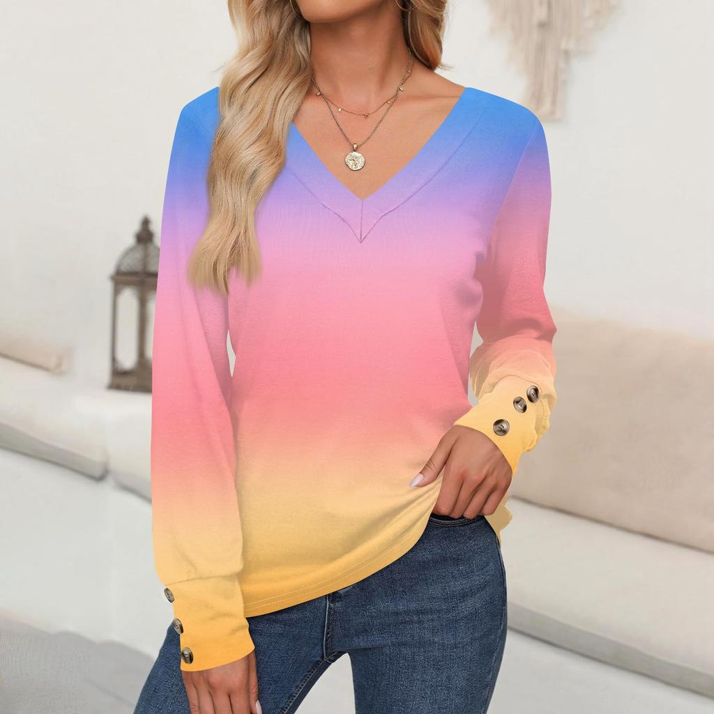 Женские топы с цветочным принтом, рубашка с длинным рукавом и V-образным вырезом, повседневная свободная футболка, осенняя одежда