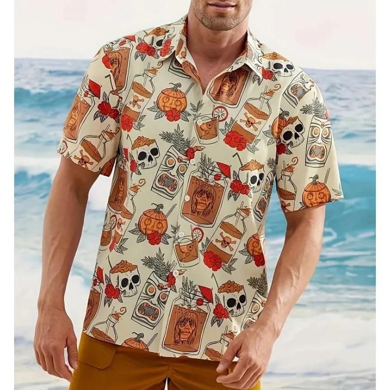 Summer Fashion Short-sleeved Unisex Shirts Fashion Skull Printed Beach Casual Hawaiian Shirt Vacation Trend Women Men's Top Tees