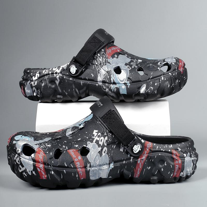 Толстая подошва Мужские дырочки Пляжные тапочки без застежек Нескользящие удобные тапочки для отдыха на природе