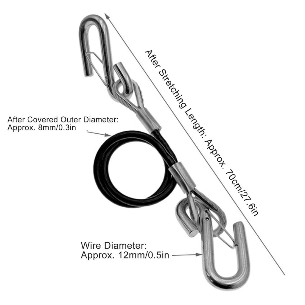 27.6"/70cm Trailer Safety Cable 3500lb Load Capacity S Hook Spring Safety Rope RV Safety Tow Cable