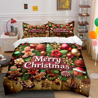 Merry Christmas Gingerbread Set Bedding Duvet Cover Set Duvet Cover Pillowcases (1*Duvet Cover 2*Pillowcases, Without Duvet Insert)