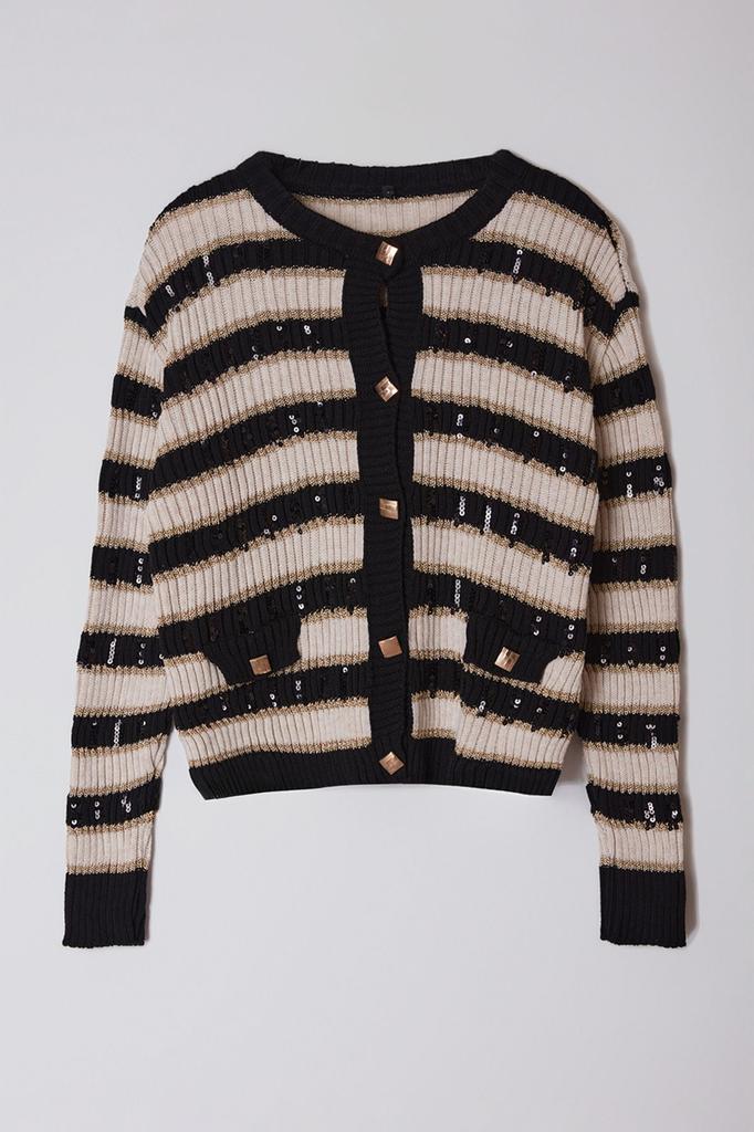 Женский модный стильный кардиган, черный блестящий аксессуар, детальный трикотажный кардиган