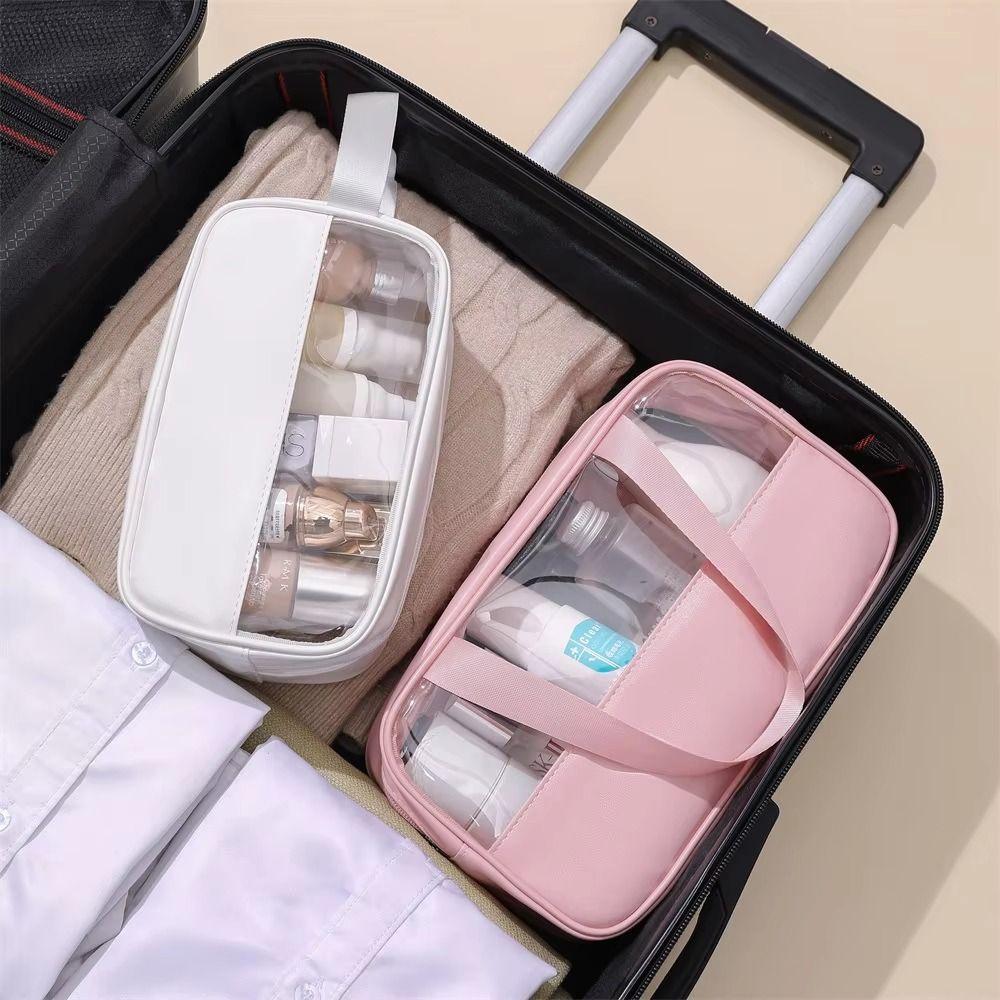 with Handle Travel Cosmetic Bag Transparent Women Wash Pack Portable Toiletry Pouch Makeup