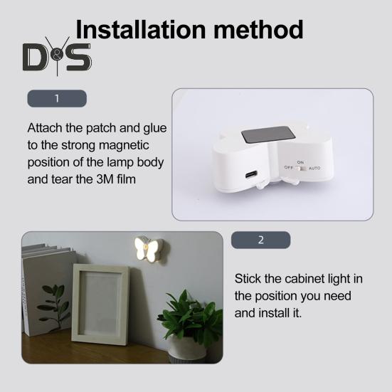 Светодиодный ночник-бабочка с регулируемой яркостью, перезаряжаемый через USB, умный датчик движения, беспроводной ночник, прикроватная лампа