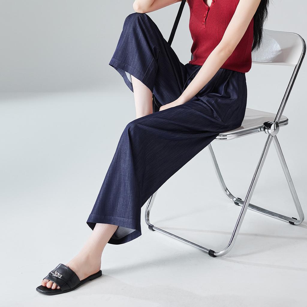 Soft and thin wide leg pants with a sense of drape for women in summer 2025, fashionable, loose, elastic waistband, and lace up casual pants