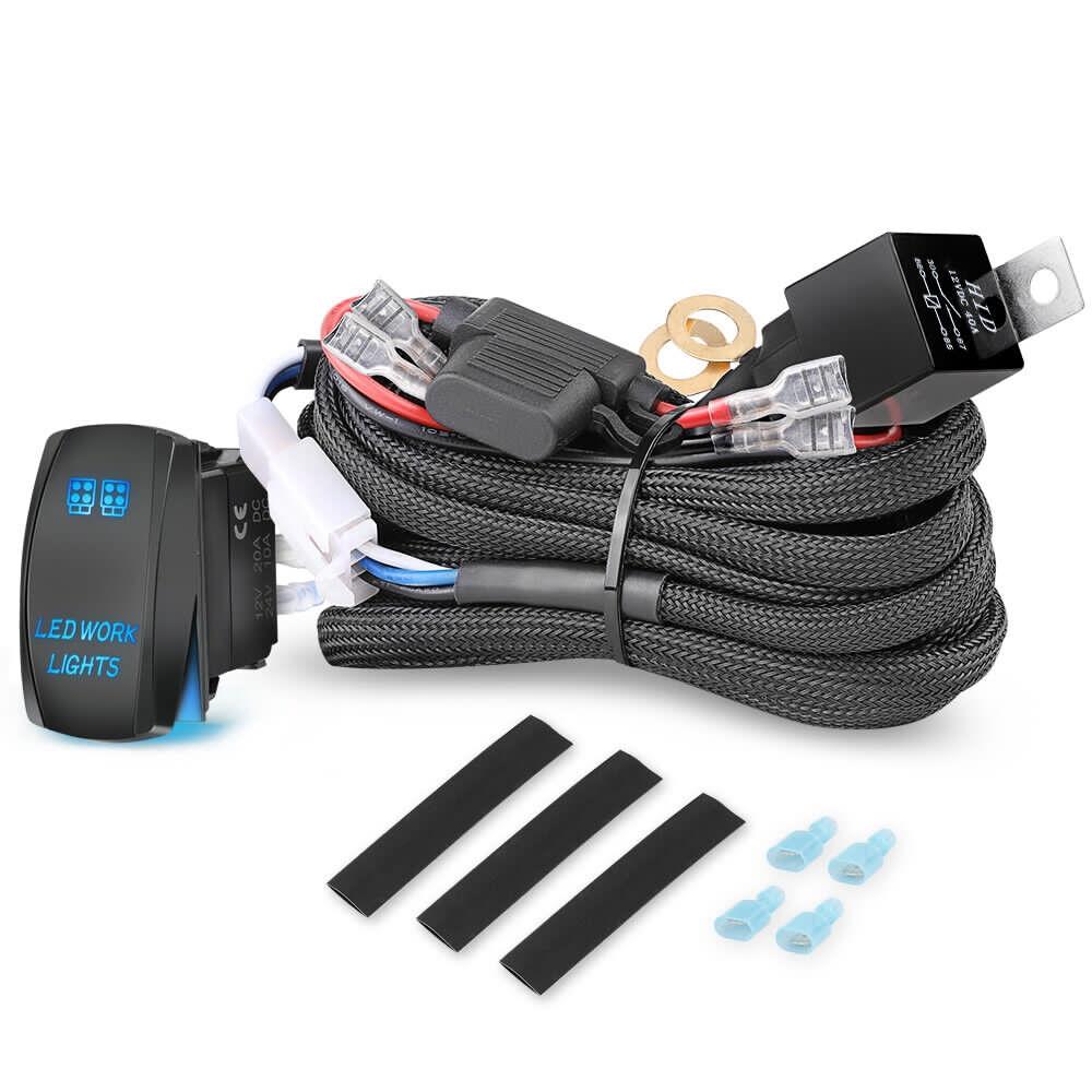 LED Light Bar Wiring Harness Kit 16 AWG / 18 AWG Universal LED Wiring Harness 12V 40A Relay On Off Rocker Switch Wiring Harnes