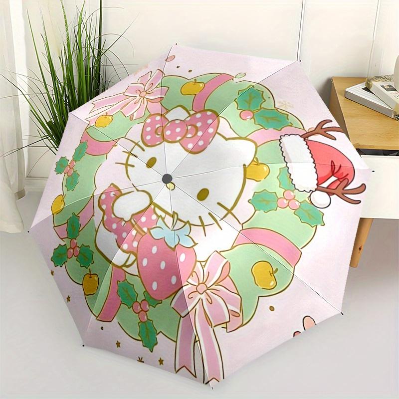 1pc Christmas Hello Kitty Automatic Open/CloseUmbrella-CuteUmbrella with Cute Design, Portable 3-Fold Compact Umbrella for Men & Women, Valentine's Da