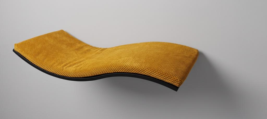 Wooden cat shelf Wave 95cm Left Mustard