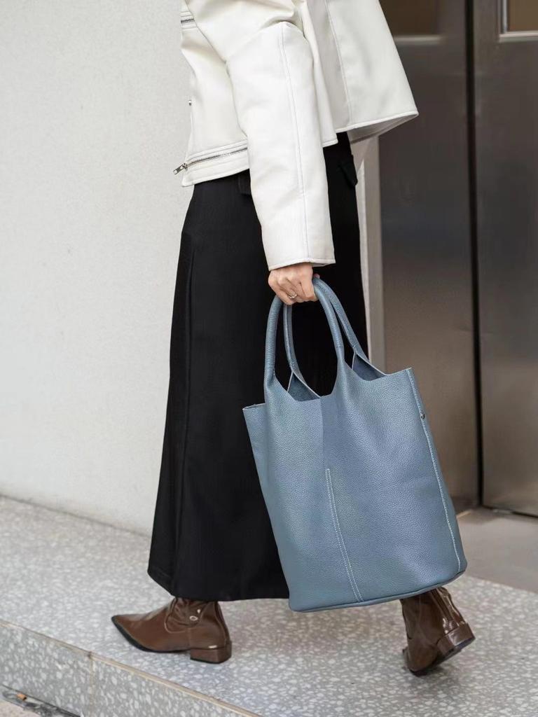 Сумка-ведро из коровьей кожи высшего слоя: Подлинная Сумка из Мягкой Кожи, Большая A4 для Поездок на Работу, Повседневный Универсальный Стиль для Белых Воротничков