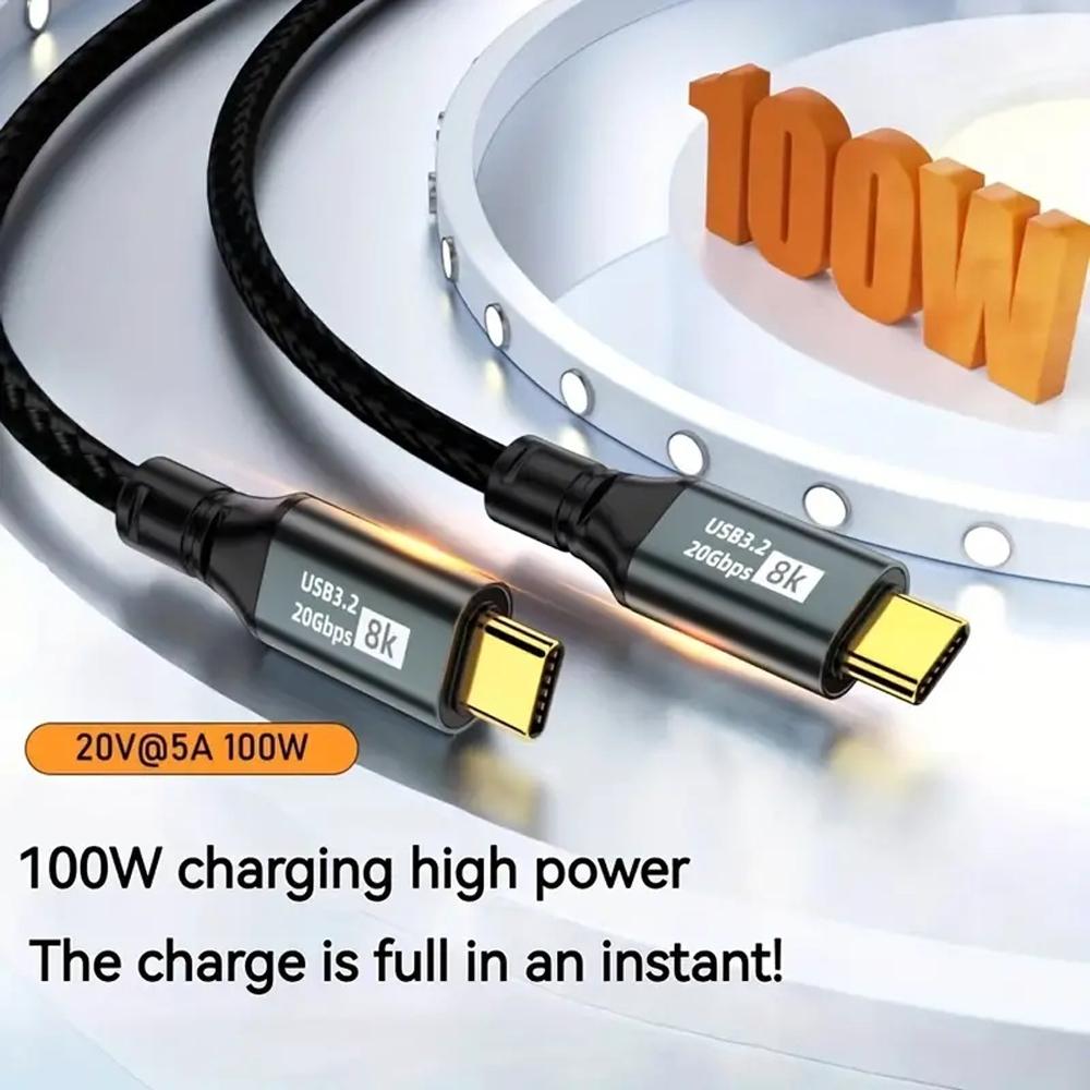 Кабель USB C-USB C PD 100 Вт USB 3.2 Type-C Gen2 20 Гбит/с 8K @ 60 Гц Видеокабель для передачи данных для ПК, ноутбука, Macbook, iPad, iPhone 15 Pro Max