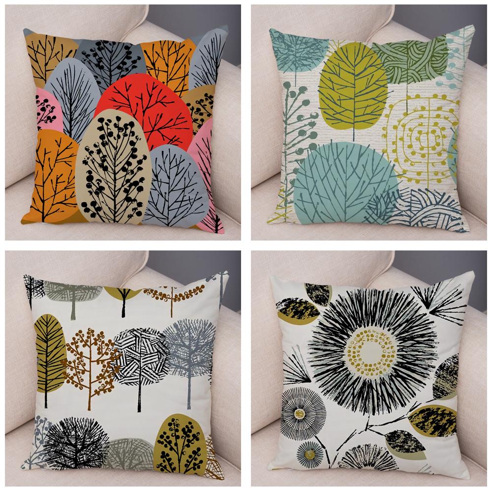 Абстрактное искусство, декоративная наволочка с геометрическим растением, деревом, цветком, диван, домашняя автомобильная наволочка