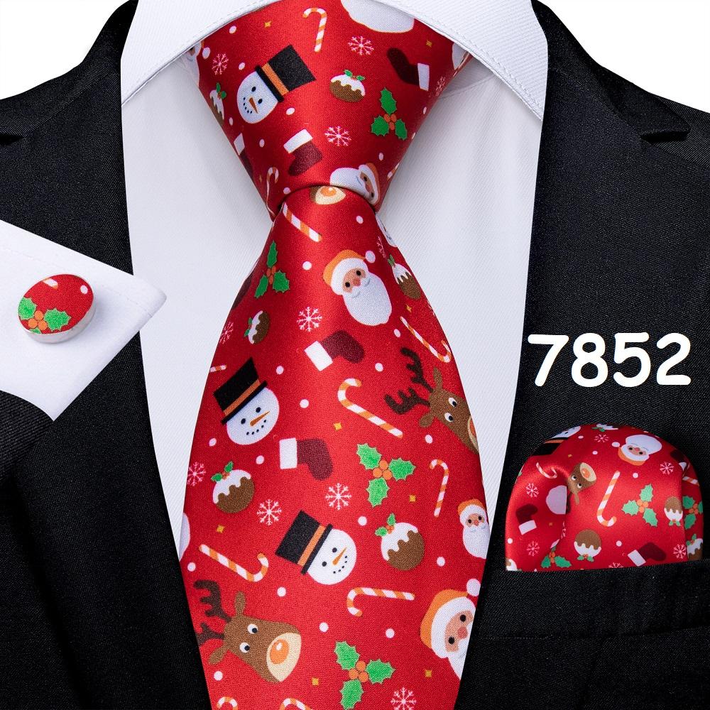 Mens Christmas Tie Set Red Blue Green 8cm Wide Silk Neck Tie Hanky Cufflinks Set Gift For Men Accessories
