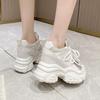 Модные весенние женские повседневные кроссовки на нескользящей платформе 10 см, осенние спортивные кожаные туфли на высоком каблуке, дышащие кроссовки на толстой подошве