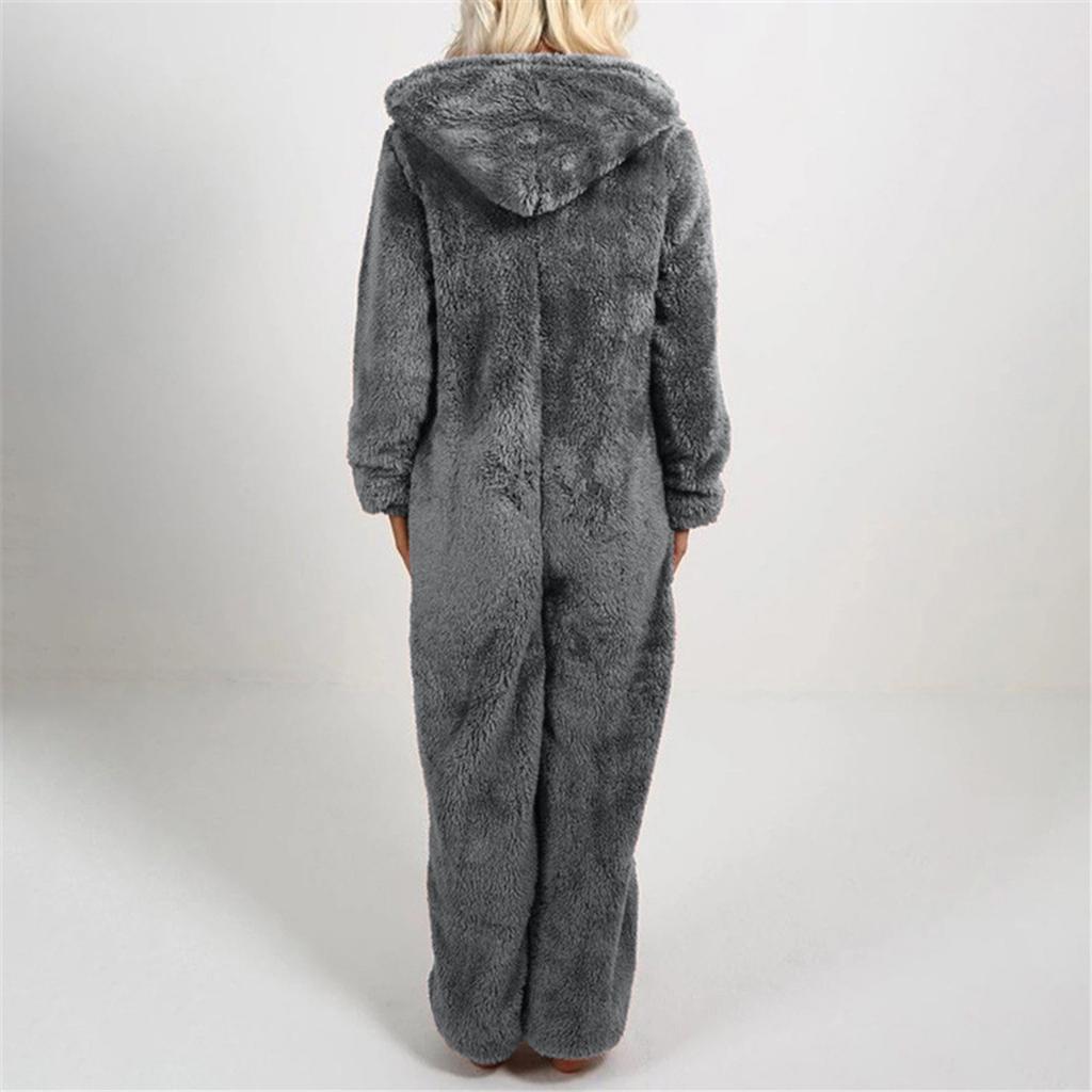 Women Long Sleeve Hooded Jumpsuit Pajamas Casual Winter Warm Rompe Sleepwear