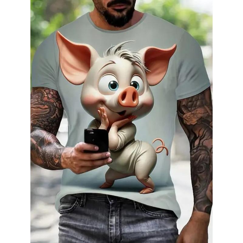 New Casual and Versatile High-quality Men's 3D Fun and Personalized Printed Animal Short Sleeved T-shirt