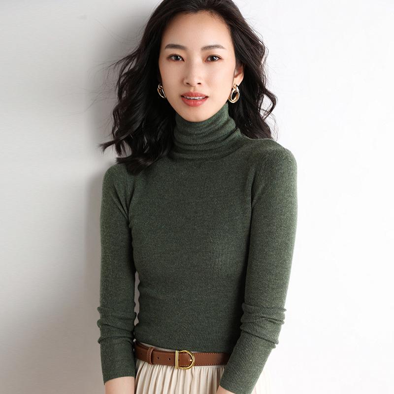 2023 Women's Solid Color Turtleneck Knit Sweater - Slim Fit Stretch Base Layer, Fine Imitation Wool, Stacked Collar for Autumn/Winter