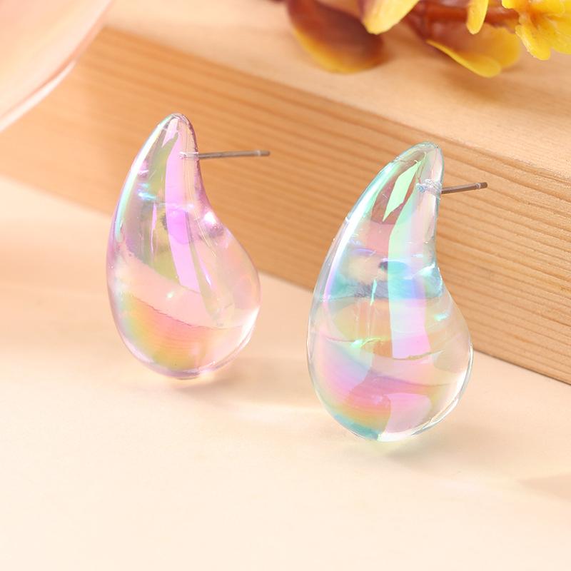 Punk Big Waterdrop Acrylic UV AB Dazzling Illusory Smooth Stud Earrings for Women Hyperbole Geometry Party Jewelry Gift