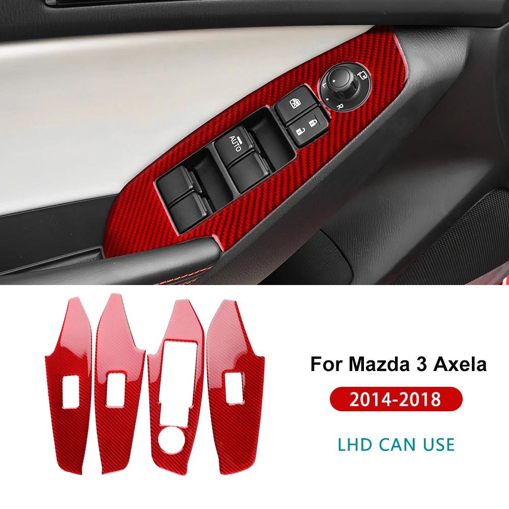 For Mazda 3 Axela 2014 2015 2016 2017 2018 LHD RHD Car Window Lift Button Panel Trim Accessories Real Soft Carbon Fiber Sticker QZ1