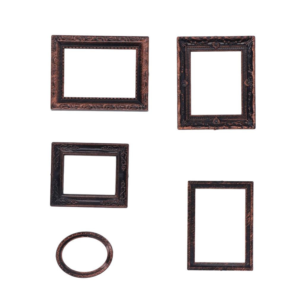 Miniature Picture Frame Vintage Lifelike Exquisite Mini Photo Frame for 1/12 Dollhouse 5pcs