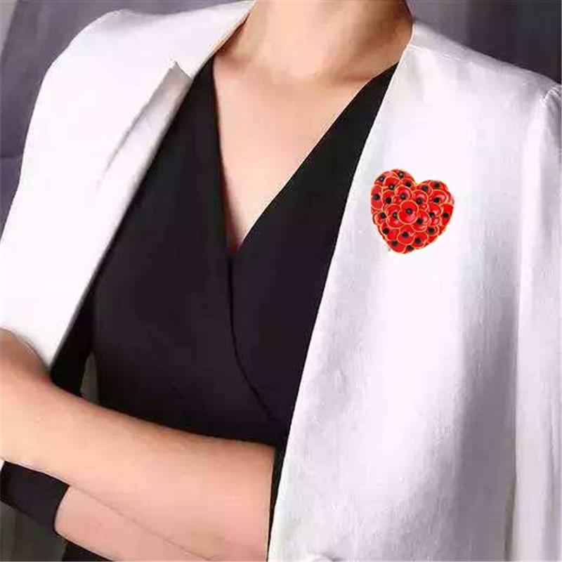 Red Poppy Brooch Pin Crystal Badge Broach Poppies Remembrance Day Jewellery Jewelry