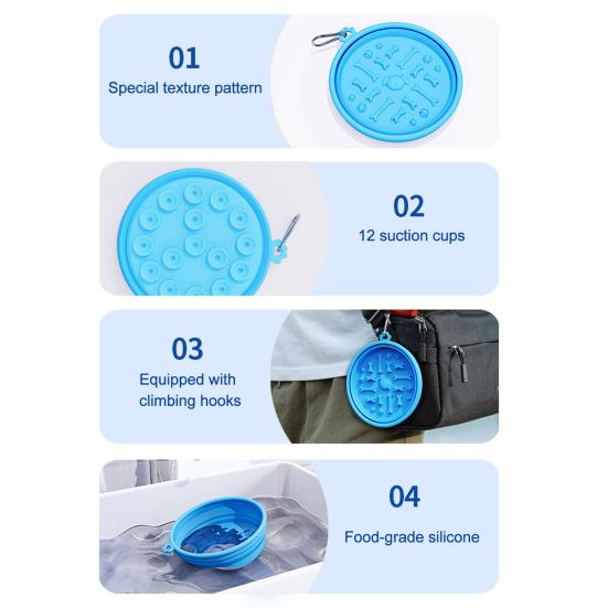Foldable Pet Bowl, Portable Slow Feeder Bowl with Suction Cups, Non-Slip Silicone Collapsible Food Bowl for Cats Dogs