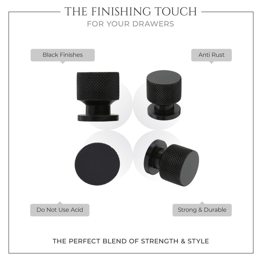 10 Piece Knobs for Cabinets– Modern Aluminum Drawer Knob for Kitchen, Wardrobe, Cupboard, and Home Furniture (Black Finish)