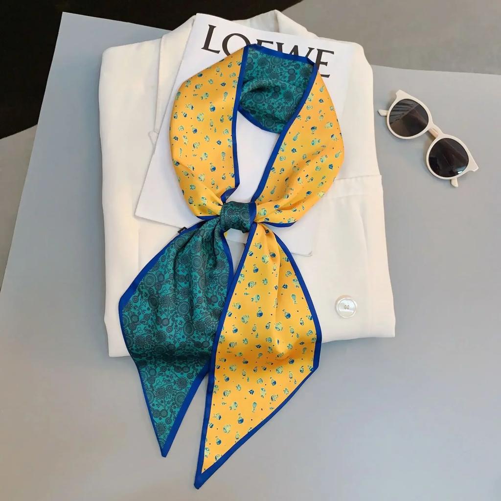 Luxury Design Zebra In Flowers Women Scarf Luxury Silk Scarf Fashion Hair Headband Foulard Skinny Bag Scarves Neckerchief Lady