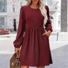 Women's Fashion Casual Solid Round Neck Pullover Loose Long Sleeve Dress