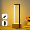 Black Aluminum Frame Wooden Base Bedroom Touch Control Nightstand Lamp 3 Color Temperature Dimmable