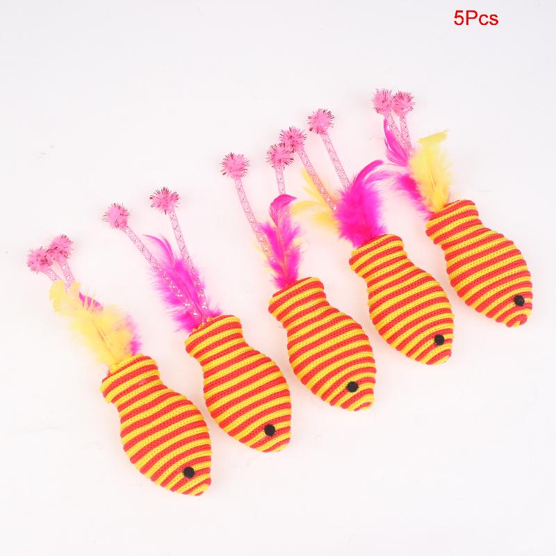 5Pcs Pet Cat Toy Fish Netting Cat Teasing Toy Cat Interaction Pet Supplies Color Woven Fish Toy