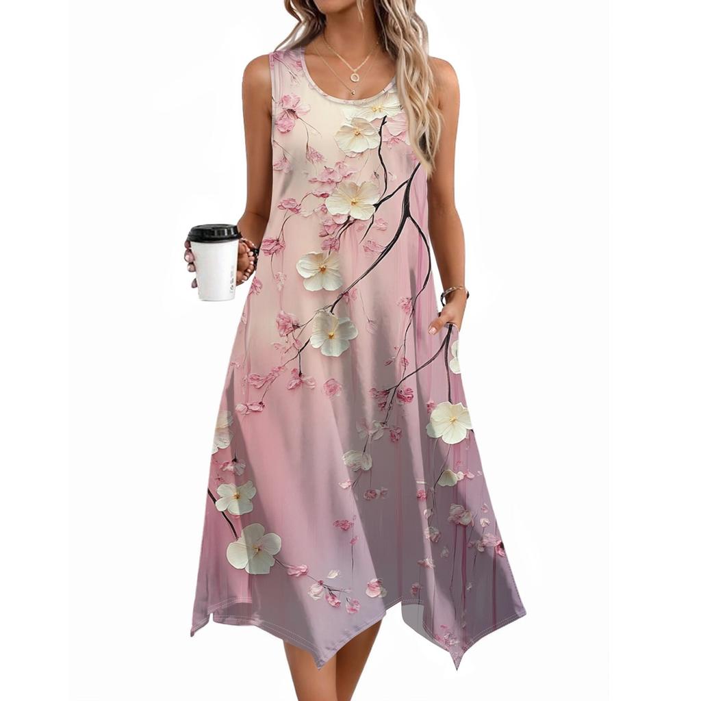 Женское повседневное платье на лето, платье-майка, свободное пляжное платье с карманами, расклешенный миди-сарафан