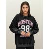 Бостон Номер 98 Девушка Искусство Буква Женский Выстиранный Хлопковый Пуловер Свободная Спортивная Одежда Осень Круглый Вырез Одежда