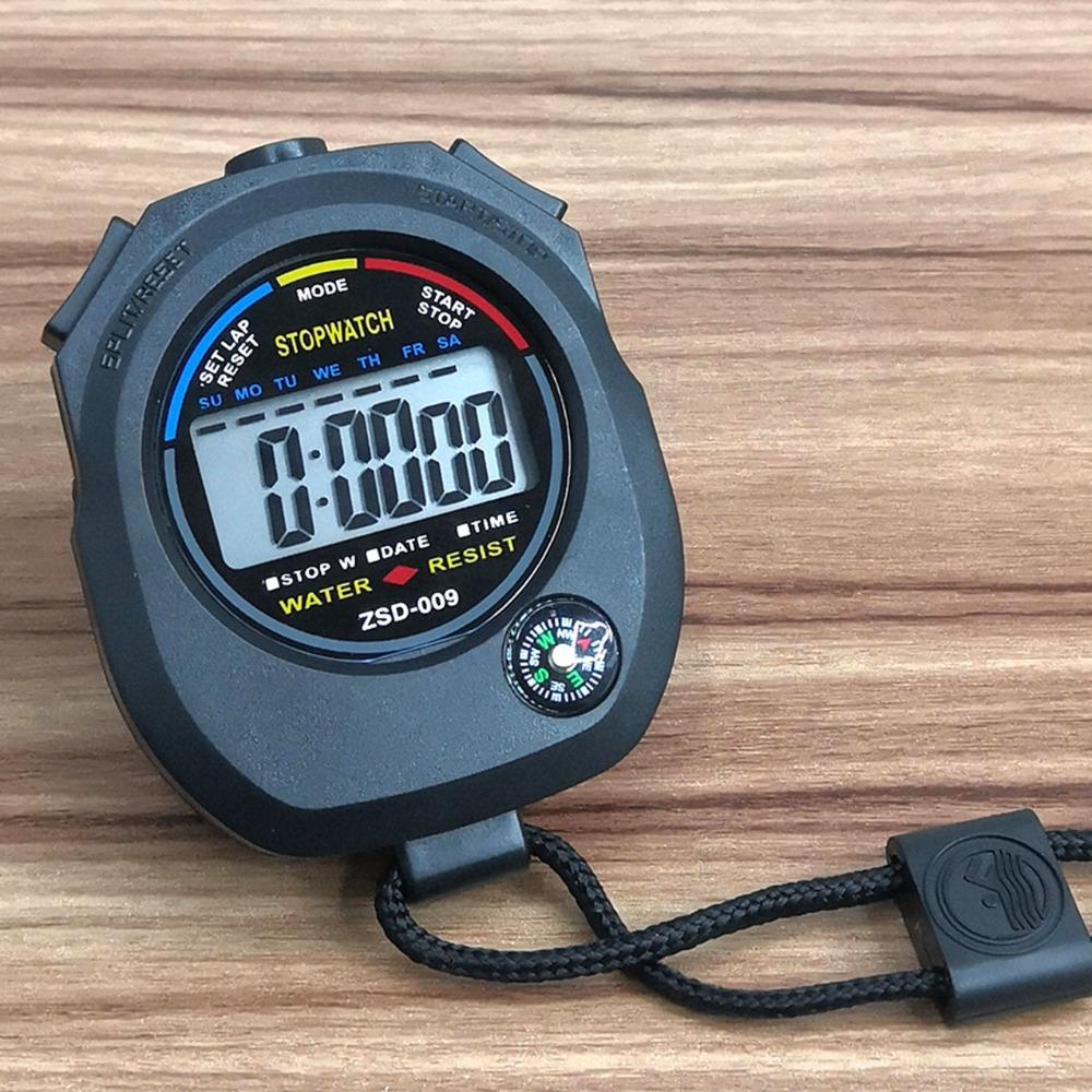 Professional LCD Sports Stopwatch Waterproof Training Timer Portable 24H Clock Watch