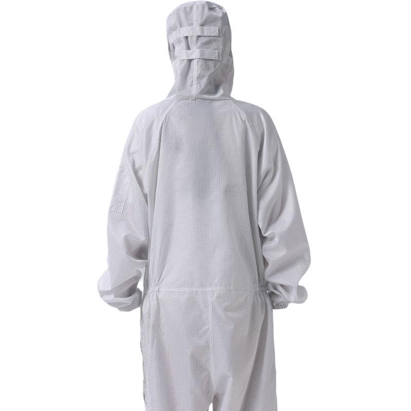Class 100 Antistatic Cleanroom Suit with Diagonal Zipper, White/Blue