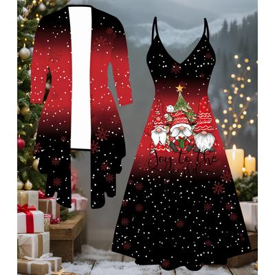 3D Рождественский Принтованный Набор Платье Пальто на День Святого Валентина, Эксцентричный Классический Тотем Модный Принт, подходит для Различных Сцен Модных Стилей