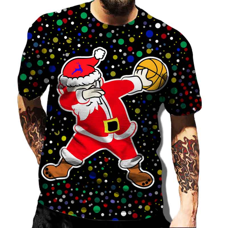 Men Merry Christmas Graphic Santa Claus 3D Print Casual Clothes Elk Loose Top O-neck